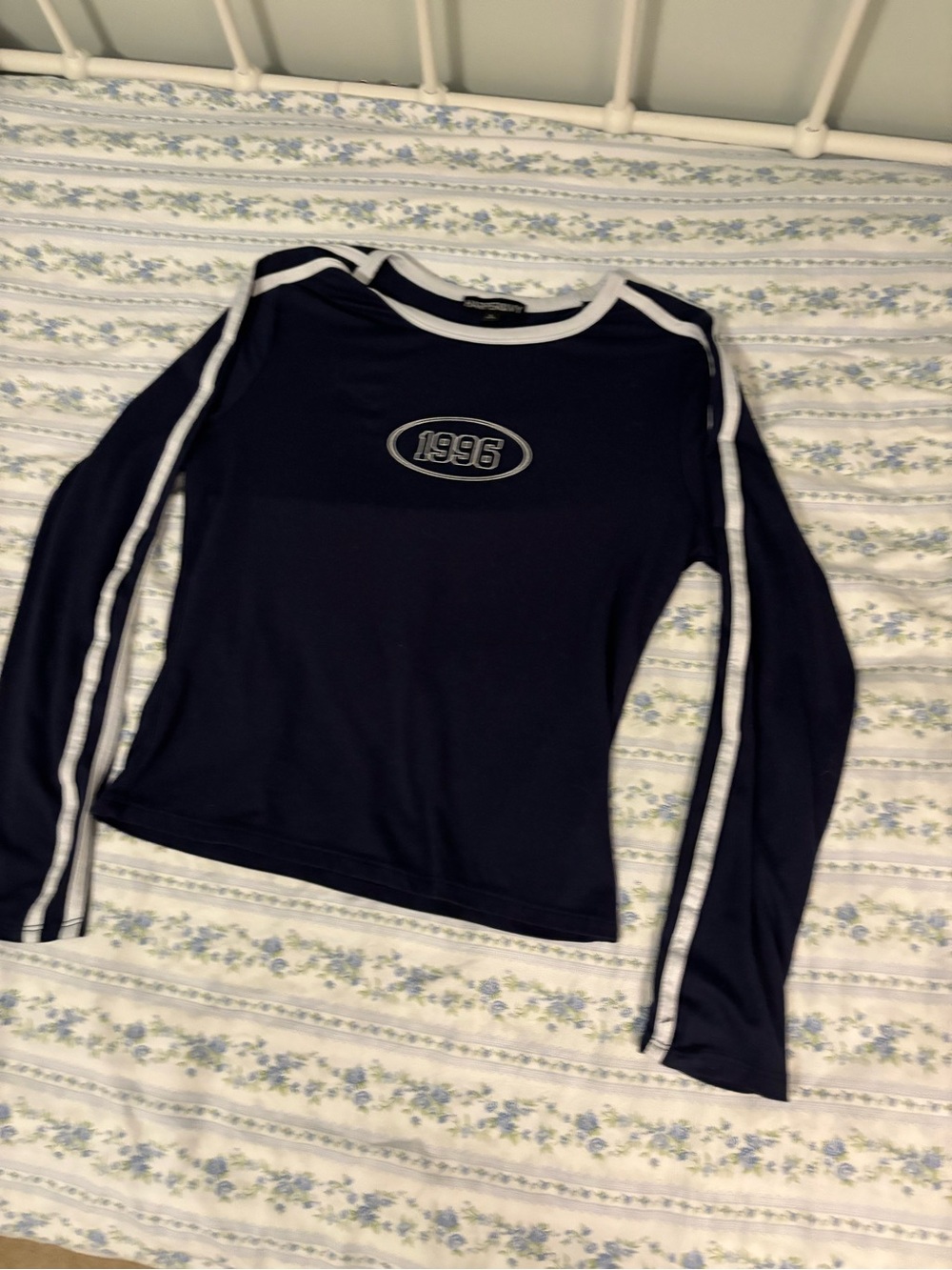 Harper Navy Long-Sleeve Tee with White Stripes and 1996 Patch